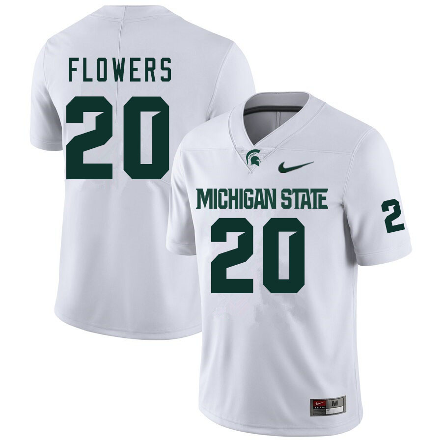 Men #20 Emmanuel Flowers Michigan State Spartans College Football Jerseys Sale-White